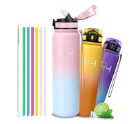 Grsta Gourde Isotherme 1l - Gourde - Bouteille Isotherme - Thermos Avec 6 Paille - Double Isolation - Gourdes Inox - Facile à Nettoyer - Bouteille Thermos, Bouteille d'eau pour Camping, Yoga, Sport
