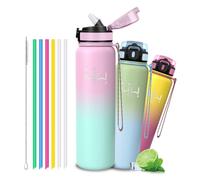 Grsta Gourde Isotherme 1l - Gourde - Bouteille Isotherme - Thermos Avec 6 Paille - Double Isolation - Gourdes Inox - Facile à Nettoyer - Bouteille Thermos, Bouteille d'eau pour Randonnée, Yoga, Sport