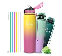 Grsta Gourde Isotherme - 1l - Gourde Sport- Gourdes 6 Paille - Acier Inoxydable 18/8 - Bouteille Inox- Double Isolation- Thermos Isotherme, Bouteille d'eau pour Randonnée, Camping, Sport, Camping