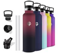 Grsta Gourde Isotherme, 1l, Sans BPA, Paille, Anti Fuite, Gourde Inox, Acier Inoxydable 18/8, Adulte, Double Isolation, Bouteille d'eau pour Randonnée, Camping, Aptitude, Sportif