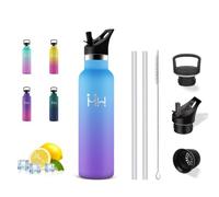 Grsta Gourde Isotherme, 500ml Bouteille Isotherme, avec 6 Pailles, Sans BPA | Anti Fuite, 24h Froid & 12h Chaud, Facile à Transporter, 18/8 Acier Inoxydable, Bouteille d'eau pour Camping, Café