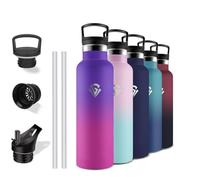 Grsta Gourde Isotherme, 750 ml, Paille, Anti Fuite, sans Bpa, Double Isolation, Bouteille Isotherme, Facile à Transporter, Bouteille d'eau pour Bureau, Voyage, Camping, Yoga