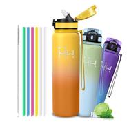 Grsta Gourde Isotherme - Bouteille 1l - Bouteilles Isothermes - Gourde Isotherme avec 6 Paille - Double Isolation - Gourdes Inox - Facile à Nettoyer, Bouteille Thermos pour Sport, Camping, Randonnée