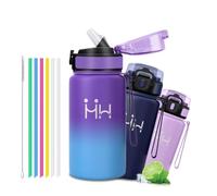 Grsta Gourde Isotherme - Bouteille Isotherme 500ml - Gourde Enfant - Thermos Avec 6 Paille - Double Isolation - Gourdes Inox - Facile à Nettoyer - Bouteille Thermos, pour École, Randonnée, Camping