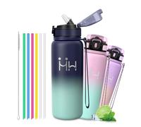 Grsta Gourde Isotherme - Gourde 750 ml - Thermos Avec 6 Paille - Double Isolation - Gourdes Inox - Facile à Nettoyer - Bouteille Thermos, Bouteille d'eau pour Randonnée, Sport, Camping, Running
