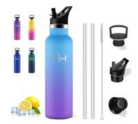 Grsta Gourde Isotherme, Gourde Inox 1l, Bouteille Isotherme, avec 6 Pailles | Anti Fuite, 1000ml Gourde Sport, 18/8 Acier Inoxydable, Double Isolation, avec 6 Pailles, pour Eau, Jus, Thé, Café