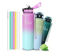 Grsta Thermos 1l - Gourde Isotherme - Gourde Avec 6 Paille - Acier Inoxydable 18/8 - Thermos Isotherme Anti Fuite - 24h Froid & 12h Chaud - Gourdes Sport Étanche, Bouteille d'eau pour Randonnée, Yoga