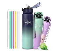 Grsta Thermos 1l - Gourde Isotherme - Gourde Avec 6 Paille - Acier Inoxydable 18/8 - Thermos Isotherme Anti Fuite - 24h Froid & 12h Chaud - Gourdes Sport, Bouteille d'eau pour Randonnée, Sport, Yoga