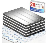 Grtard Lot de 20 aimants en néodyme plats rectangulaires - Extra puissants et autocollants avec pastilles adhésives 3M - Aimants à coller pour bricolage, maison et bureau (60 × 10 × 3 mm)