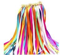 Grtheenumb Baguette de Ruban, 20 pièces Baguettes de Mariage Baguette Ruban colorée élégante avec des bâtons Cloche dorés banderoles en Soie Portables Accessoires Piste Danse pour Les faveurs fêt