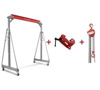 Grue à portique 1 t + palan à chaînes avec pince à poutre MW Tools PTLK1-SET1000C