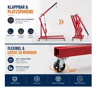 Grue d'atelier hydraulique 2 tonnes WUVWAY 88 x 90 x 150 cm pliable bras télescopique 4 positions rouge