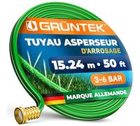 GRÜNTEK Asperseur Arrosage Tuyau arrosage perforé Arroseur Jardin pour | Pulvérisation fine - Zones étroites et longues - Tuyau 15,25 m - Raccords universels - Usage vertical serre - Léger 1180 g