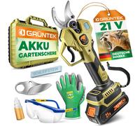 GRÜNTEK, cisaille à haies sans fil 21V 2Ah, moteur sans balais, cisaille électrique pour jardin, batterie jusqu'à 30mm, moteur sans balais 400W, lame SK5, compatible Makita, coffret complet, cisaille