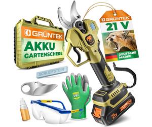 GRÜNTEK, cisaille à haies sans fil 21V 2Ah, moteur sans balais, cisaille électrique pour jardin, batterie jusqu'à 30mm, moteur sans balais 400W, lame SK5, compatible Makita, coffret complet, cisaille 
