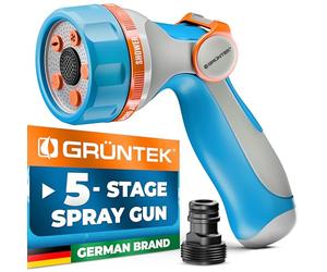GRÜNTEK Pistolet Pulvérisateur de Tuyau d'Arrosage em Métal Ultra Léger avec 5 Jets - Douchette de Jardin avec poignée ergonomique et contrôle confortable du pouce