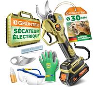 GRÜNTEK, cisaille à haies sans fil 21V 2Ah, moteur sans balais, cisaille électrique pour jardin, batterie jusqu'à 30mm, moteur sans balais 400W, lame SK5, compatible Makita, coffret complet, cisaille