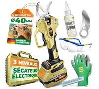 GRÜNTEK Sécateur électrique sans fil Sécateur à batterie 21 V Coupe 40 mm | Sécateur et coupe branche électrique - lame SK5 - écran LCD - 3 niveaux 20/30/40 mm - coffret complet