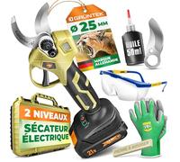 GRÜNTEK Secateur Electrique Sans Fil, Secateur de Jardin à Batterie Professionnel Ø 25mm, Cisaille Electrique à Batterie avec Lunettes et Gants. Sécateur Coupe-Branches pour Jardinage.