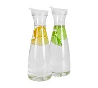 Gruita Lot de 2 Carafes à Eau en Plastique de 1,6 L avec Couvercles Blancs à Rabat - Pichets Incassables Recyclables et de Qualité Alimentaire - Pot à Jus