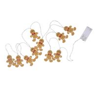 GRUNDIG Guirlande lumineuse de Noël en pain d'épices - 10 ampoules LED - Lumière blanche chaude - Bois avec ampoules en plastique - Fonctionne avec piles - Pour l'intérieur - 1,4 m - Marron