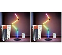 GRUNDIG Lampadaire LED - Lampadaire Salon LED RGB avec 24 Modes et Capteur Musical - Lampe Sur Pied Multicolore avec Télécommande - Lampadaire LED Pliable - 137 cm - Noir (Lot de 2)