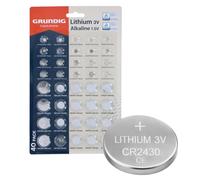 Grundig Piles Bouton Pack 40 Unités - Lithium 3V Et Alcaline 1.5V - Inclut CR2032 AG13 CR2025 - Certifié TÜV - Carte Blister Organisée