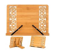 Grupo Darik Grand support pour livres en bambou réglable avec bras métalliques 34 x 24,3 cm, pupitre pour livres de cuisine, tablettes et partitions - Portable et pliable, design oriental sculpté