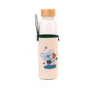 Line Friends BT21 Gourde en Verre 500ml Réutilisable Motif KOYA avec Étui Blanc / Vert
