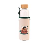 Line Friends BT21 Gourde en Verre 500ml Réutilisable Motif SHOOKY avec Étui Blanc / Vert