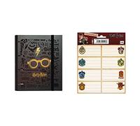 Grupo Erik - Classeur A4 4 Anneaux - Harry Potter - Classeur Rigide - Fournitures Scolaires, Fournitures de Bureau & Pack de 16 Étiquettes Autocollantes de 8 x 4 cm, Harry Potter Maisons de Poudlard
