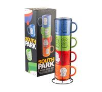 Grupo Erik – Set de 4 tasses South Park – Porcelaine 300 ml empilables, support métal, micro-ondes