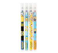 Grupo Erik | Pack 4 Stylos Effaçables Les Minions | Fourniture Scolaire | Stylos Gel, Encre noir, rouge, bleu et vert, Cadeau Enfant, Papeterie Kawaii