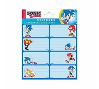 Grupo Erik - Pack de 16 Étiquettes Autocollantes Sonic The Hedgehog 8 x 4 cm - Scolaires, de Noël, pour Cahiers et Pochettes ELE0282