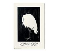 Grupo Erik: Poster Egret in the Rain | Poster mural Ohara Koson, 61 x 91,5 cm, papier brillant | Poster mural encadrable | Poster art moderne, poster impression ukiyo-e