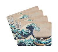 Grupo Erik - Set de Table Japanese Art 28 x 20 cm, Lot de 4 Plateaux en Mélanimé et Liège, Résistants à la Chaleur