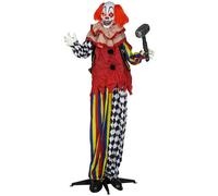 Grusel-Clown, Animatronique d'Halloween, 173 cm, yeux lumineux, activation par le son, bras et tête articulés, fonctionne sur piles, plastique, métal
