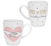 GRUSS & CO 48650 Lot de 2 tasses avec motif « Main dans la main » | Coffret cadeau de 2 tasses avec motif imprimé dans une banderole | Cadeau de mariage, décoration de mariage | 48650