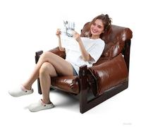 Gryphvex Fauteuil Salon Vintage en Simili Cuir, Fauteuil Relax 1 Place avec Coussin Amovible et Structure en Bois Massif, Siège Ergonomique pour Salon, Chambre, Bureau et Coin Lecture, Marron