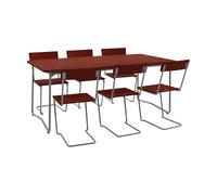 Grythyttan Stålmöbler Table B31 170 cm + 6 chaises 1 rouge foncé-stativ galvanisé à chaud