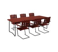 Grythyttan Stålmöbler Table B31 230 cm + 6 fauteuils A2 chêne rouge foncé-stativ noir