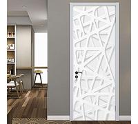 GSKBDQ Autocollant Porte 3D Stickers De Porte Géométrique Blanc Simple Pvc Imperméable Trompe L'Œil Décoration Papier Peint Murale Pour Salon Cuisine Chambre Salle De Bain Decoration 95X215Cm