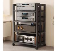 GSKFXJ 3/4 Niveaux Meuble HiFi, Support Multimédia avec Étagère Réglable en Hauteur, Rack HiFi avec roulettes pour Chaînes Stéréo, Étagères De Rangement(4-Tier/70x40x120cm)