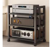 GSKFXJ 3/4 Niveaux Meuble HiFi, Support Multimédia avec Étagère Réglable en Hauteur, Rack HiFi avec roulettes pour Chaînes Stéréo, Étagères De Rangement(3-Tier/100x40x90cm)