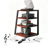 GSKFXJ Étagère HiFi 3 Niveaux, Support De Système Audio avec Étagère Réglable, Rack HiFi pour Chaînes Stéréo, Stockage De Disques Vinyles, Meuble Multimédia(Teak,4 Tier)