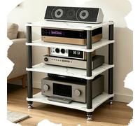 GSKFXJ Meuble Audio Ouvert Support Multimédia HiFi, 2/3/4 Etagères Armoire D'équipement Audio, Étagère d'angle pour DVD,Console De Jeu,Amplificateurs,Médias(White,4-Tier (60x48x75cm))