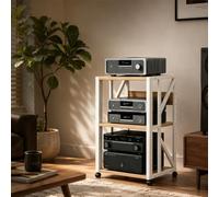 GSKFXJ Meuble Chaine HiFi Meuble Multimédia À 3 4 5 Niveaux, Support Multimédia AV Mobile, Étagère Console De Tourne-Disque, Armoire De Console Hauteur Réglable(White,3 Tier)