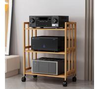 GSKFXJ Meuble Multimédia AV Mobile 2/3 Etagères Étagère Multimédia avec Étagères Réglables en Hauteur, Support Multimédia AV pour Lecteurs DVD(Log,3-Tier 55x38x88cm)