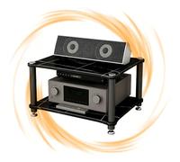 GSKFXJ Support Multimédia AV Ouvert Armoire D'équipement Audio Meuble Chaine HiFi, Meuble Tourne Disque Vinyle, Étagère Multimédia pour Consoles De Jeux/Imprimante(Black,2-Tier (60x48x36cm))