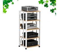 GSKFXJ Support Stéréo 3 4 5 Niveaux Meuble Multimédia AV Hauteur Réglable, Support Audio Ouvert avec roulettes, Étagère HiFi Hauteur Réglable, Lecteur CD(White,5 Tier)